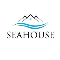 Seahouse logo design. Real estate logotype. House and waves logo template. vector