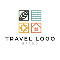 Travel vector logo design. Star, leaf, sea and house real estate logotype. Abstract shapes logo template.