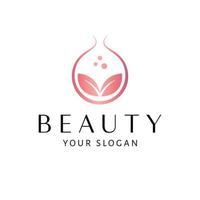 Flask, leaves and bubble vector logo design. Natural cosmetics logotype. Beauty industry logo template.