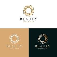 Leaves circle vector logo design. Modern floral logotype. Beauty logo template.