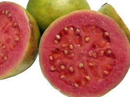 Guava fruit, pink, fresh, isolated on white background. Front view. photo