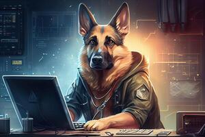 hackerGerman shepherd working job profession illustration. photo