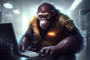 hacker gorilla working job profession illustration. photo