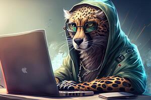 hacker cheetah working job profession illustration. photo