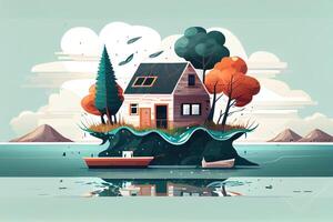 floating house on lake made. photo