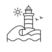 Lighthouse and waves line, outline vector sign, linear style pictogram vector icon