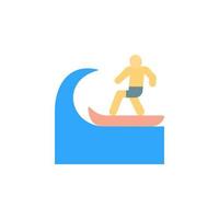 Surfboard, surfer, ocean vector icon