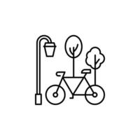 bicicleta, estacionamiento, arboles vector icono