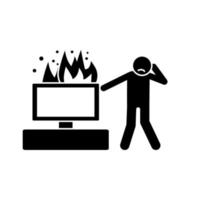 Tv in fire and man cry vector icon