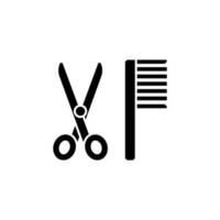 Scissor, comb, hairbrush vector icon