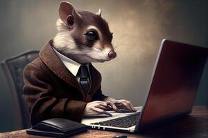 Portrait of animal dressed in a formal business suit sit work . photo