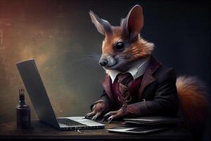 Portrait of animal dressed in a formal business suit sit work . photo