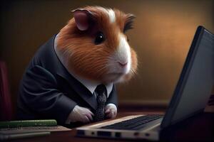 Portrait of animal dressed in a formal business suit sit work . photo