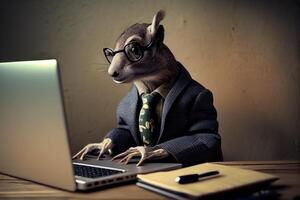 Portrait of animal dressed in a formal business suit sit work . photo