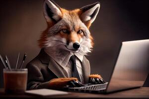 Portrait of animal dressed in a formal business suit sit work . photo