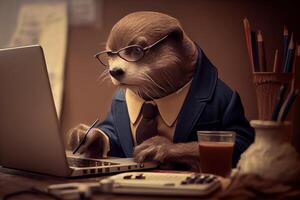 Portrait of animal dressed in a formal business suit sit work . photo