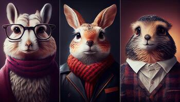 grupo de retratos animales, influencers de único estilo . ai generado foto