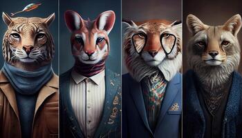 group of portraits animals, influencers of unique style . photo