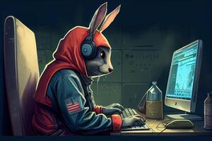 hacker Rabbit working job profession illustration. photo