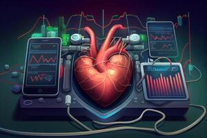 un nuevo digital salud solución aplicado a el tratamiento y supervisión de hipertensión y corazón. ai generado foto
