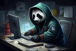 hacker panda working job profession illustration. photo