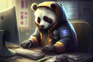 hacker panda trabajando trabajo profesión ilustración. ai generado foto
