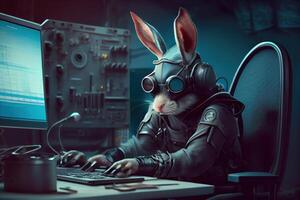 hacker Rabbit working job profession illustration. photo