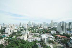 Aerial view Bankok city central business downtown and Capital city skyline. Cityscape for PM 2.5 in Thailand. photo