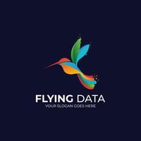 Flying data bird logo design with various type color vector
