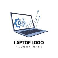 creativo ordenador portátil logo y digital tecnología diseño vector. vector