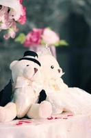 Couple White teddy bears in wedding ceremony. Valentine day Concept photo