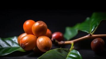 A branch of raw coffee fruits studio shot product photography and good presentation. photo