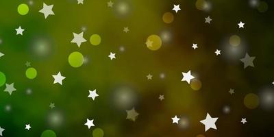 Dark Green, Yellow vector background with circles, stars.