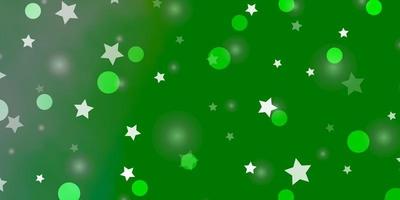 Fondo de vector verde claro con círculos, estrellas.