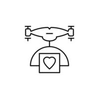 drone with a parcel of love field outline vector icon
