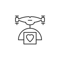 drone with a parcel of love field outline vector icon