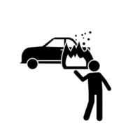 Car, fire, man vector icon