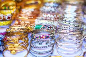 Colorful handmade of stone and silver bracelets in Souvenir shop at Thailand photo