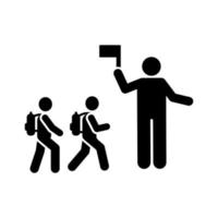 schoolchildren cross the road flag pictogram vector icon