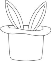 bright vector illustration of a magicians hat with a rabbit, rabbit ears, circus accessories, doodle and sketch