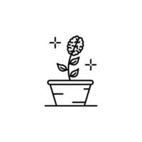 Growth flower brain pot vector icon