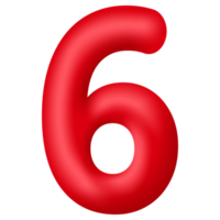 Red 3d number six isolated on transparent background. Decorative elements for banner, birthday or anniversary party. PNG