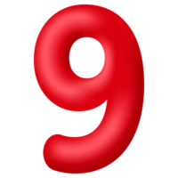 rot 3d Nummer neun isoliert auf transparent Hintergrund. dekorativ Elemente zum Banner, Geburtstag oder Jahrestag Party. png