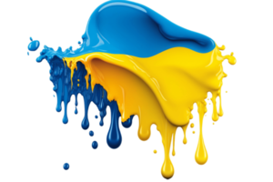 Artwork Ukrainian flag in acryl fluid. Art style isolated on transparent background. AI generation. PNG