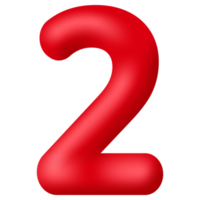 rot 3d Nummer 2 isoliert auf transparent Hintergrund. dekorativ Elemente zum Banner, Geburtstag oder Jahrestag Party. png