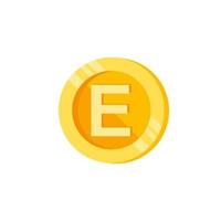 E, letter, coin color vector icon