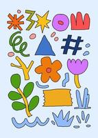 doodle hand drawn colorful spring flowers 2 vector