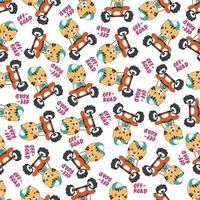 Seamless pattern vector of off road car with animal driver.