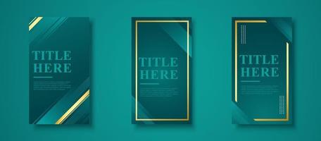 Creative Story Pack background. colorful, dark green gradation, gold frame, line. vector