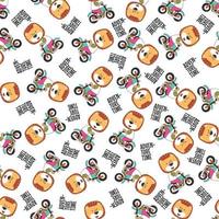 Seamless pattern texture with Cute little animal Riding motorcycle, Cartoon Vector Icon Illustration.